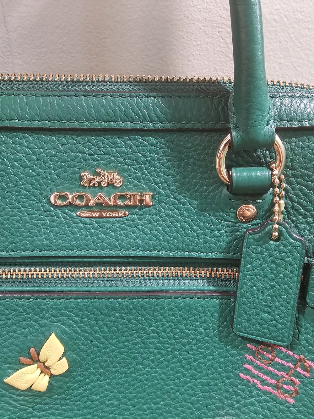 Coach Green Leather Crossbody Satchel with Colorful Strap - Picture 2 of 5